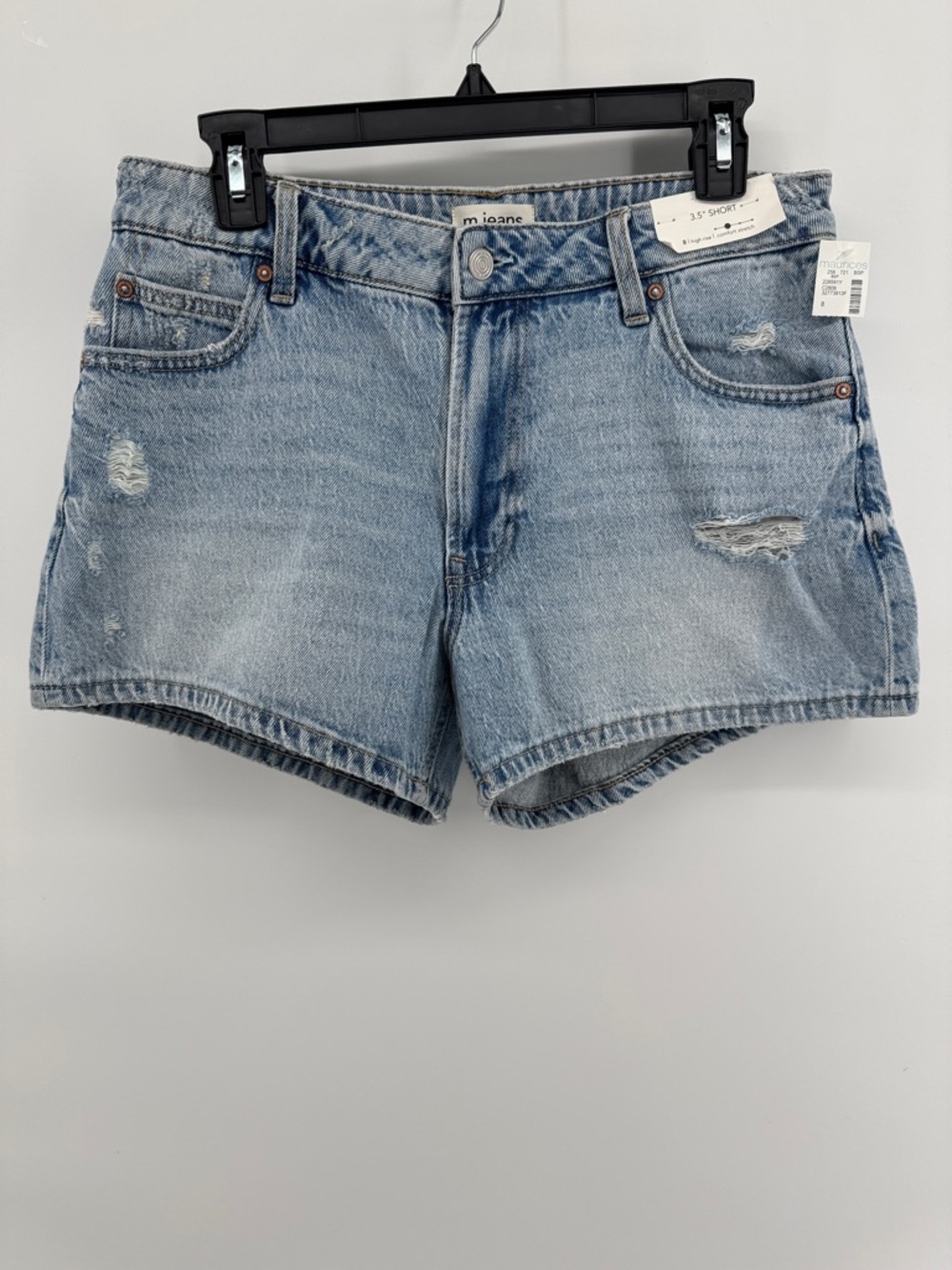 Maurices High Rise Comfort Stretch Light Blue Distressed Denim Shorts Sz 8 NWT